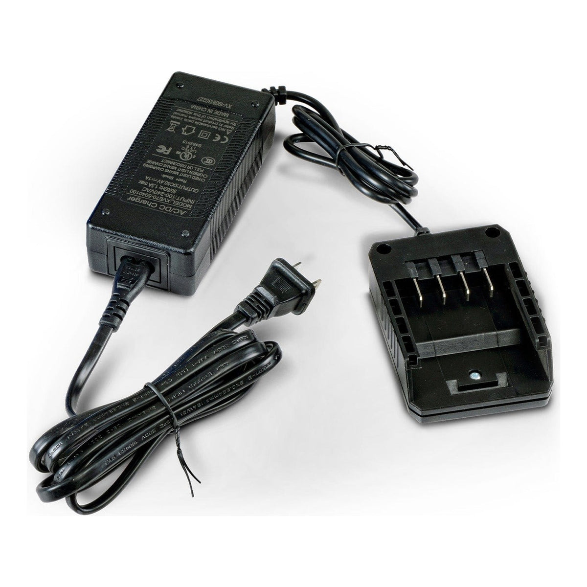 SuperHandy 48V lithium-ion battery charger GUT134 with its charging dock and power cord