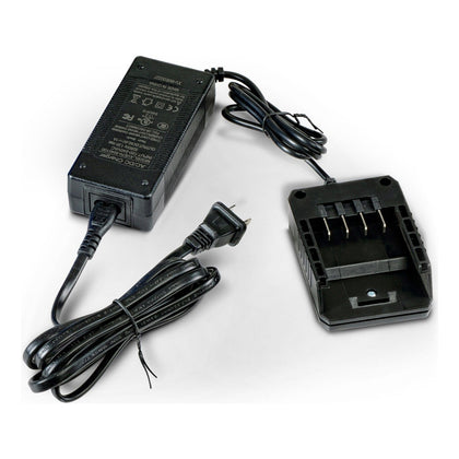 SuperHandy 48V lithium-ion battery charger GUT134 with its charging dock and power cord