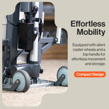 GoRise FS caster wheels, actuator and power adapter on carpet
