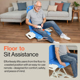 A person moving from the floor onto the GoRise LT in Spa Blue