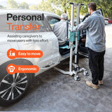 A caregiver using the GoRise TX to move a person to a car seat