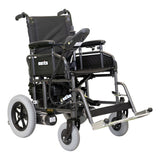 Merits Travel-Ease folding power wheelchair in Silvertone, three-quarter view facing right