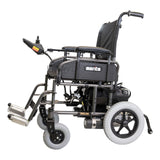 Merits Travel-Ease folding power wheelchair, left side view showing the rear drive tire