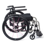 TiLite 2GX from the right side, showing the folding titanium box frame and the Natural-Fit LT handrim
