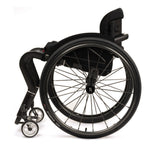 TiLite CR1 from the left side, showing the dual-angled carbon fiber front end and the fold-down backrest