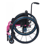TiLite Twist side view, showing the mono-tube frame, the blue anodized caster fork and the rear wheel