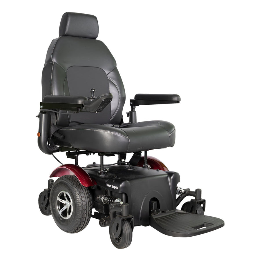 Merits Vision Super power wheelchair in Red, three-quarter view facing right