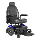 Merits Vision Super power wheelchair in Blue, three-quarter view facing right