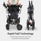 The WHILL Modo Breeze X-frame folded nearly flat