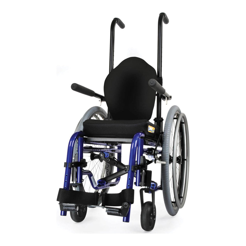 Zippie GS in blue with a back and seat cushion, front view