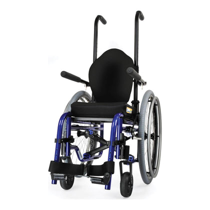 Zippie GS in blue with a back and seat cushion, front view