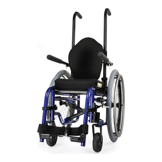 Zippie GS in blue with a back and seat cushion, front view