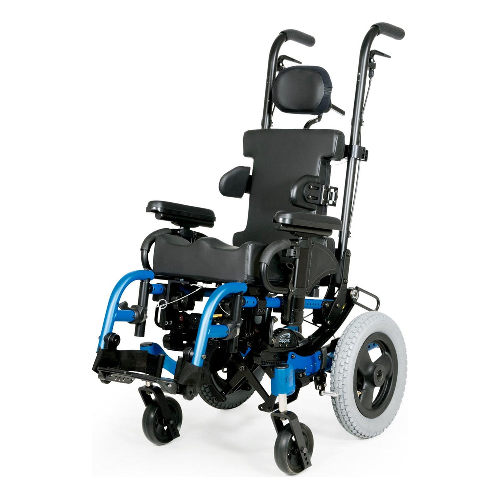 Zippie IRIS folding tilt in space pediatric wheelchair in blue with headrest