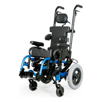 Zippie IRIS folding tilt in space pediatric wheelchair in blue with headrest