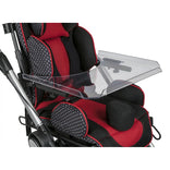 Zippie Voyage upper extremity support tray on Moderate Seating in red