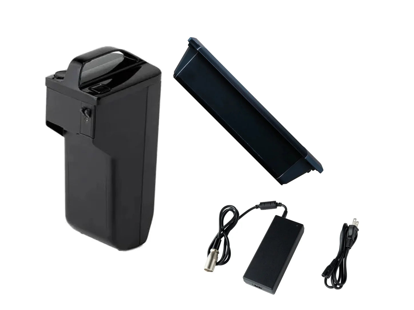 Power wheelchair lithium batteries and a charger