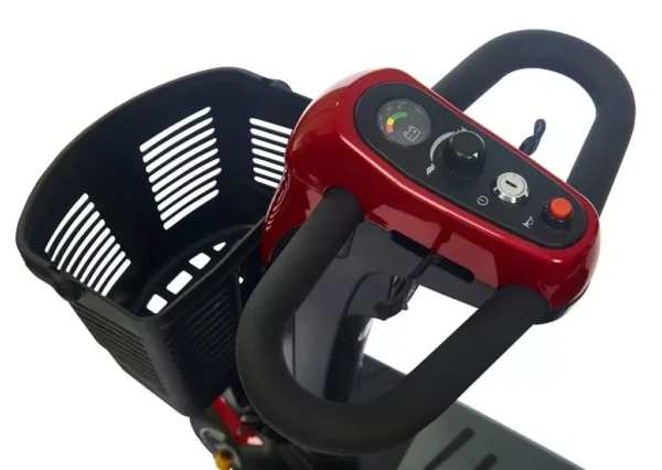Buzzaround LX 4-Wheel Mobility Scooter with a large, adjustable captain's seat, solid four-wheel design, and front basket, designed for all-day use with up to 18 miles of travel range.
