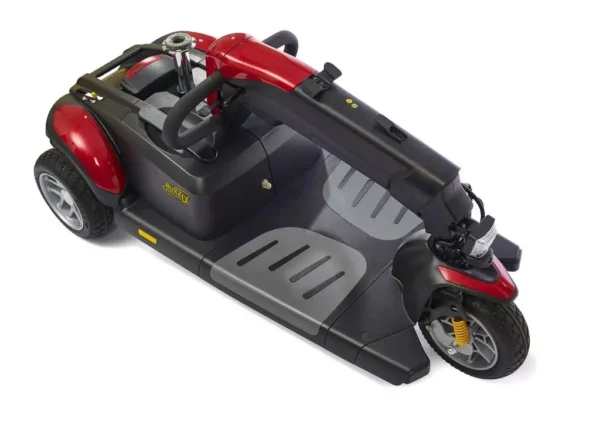 Buzzaround LX 3-Wheel Mobility Scooter with a large, adjustable captain's seat, solid four-wheel design, and front basket, designed for all-day use with up to 18 miles of travel range.