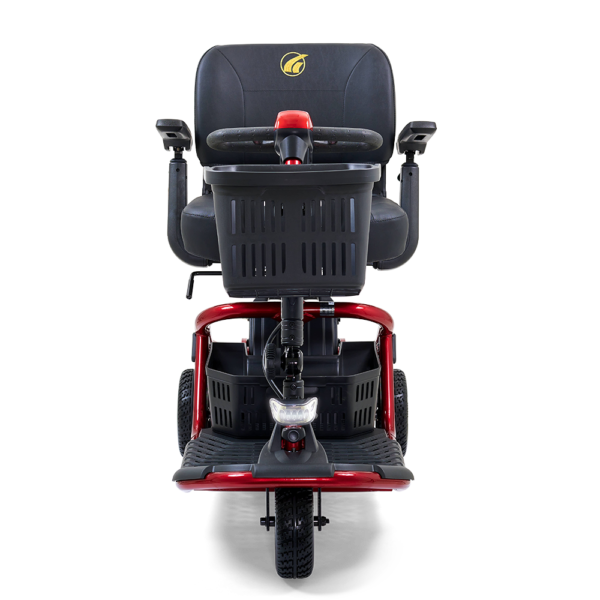 LiteRider 3-Wheel mobility scooter with a padded seat, large front basket, and three sturdy wheels, designed for easy indoor and outdoor use.