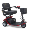LiteRider GL111 Red__NEW SEAT_LEFT TURN LiteRider 3-Wheel mobility scooter with a padded seat, large front basket, and three sturdy wheels, designed for easy indoor and outdoor use.