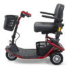 LiteRider GL111 Red__NEW SEAT_RIGHT PROFILE LiteRider 3-Wheel mobility scooter with a padded seat, large front basket, and three sturdy wheels, designed for easy indoor and outdoor use.