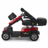 Golden Eagle Mobility Scooter in crimson red with large tires and a high-back Captain's seat, designed for outdoor use.
