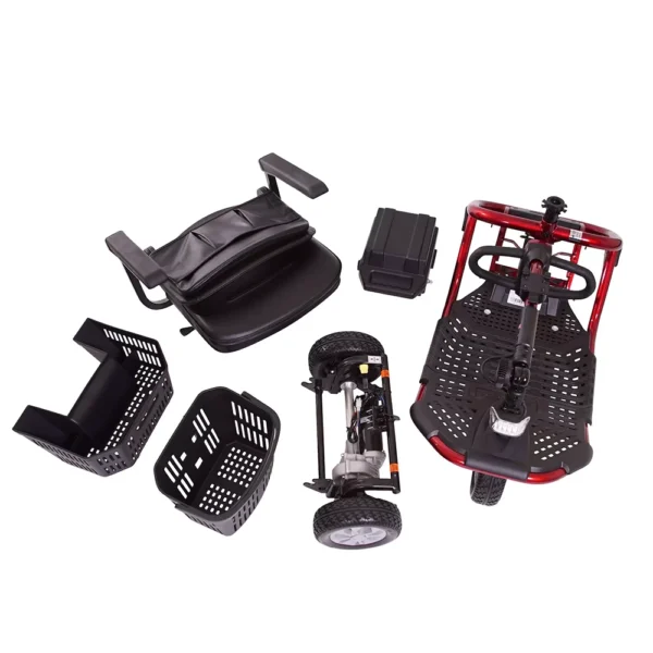 LiteRider 3-Wheel mobility scooter with a padded seat, large front basket, and three sturdy wheels, designed for easy indoor and outdoor use.