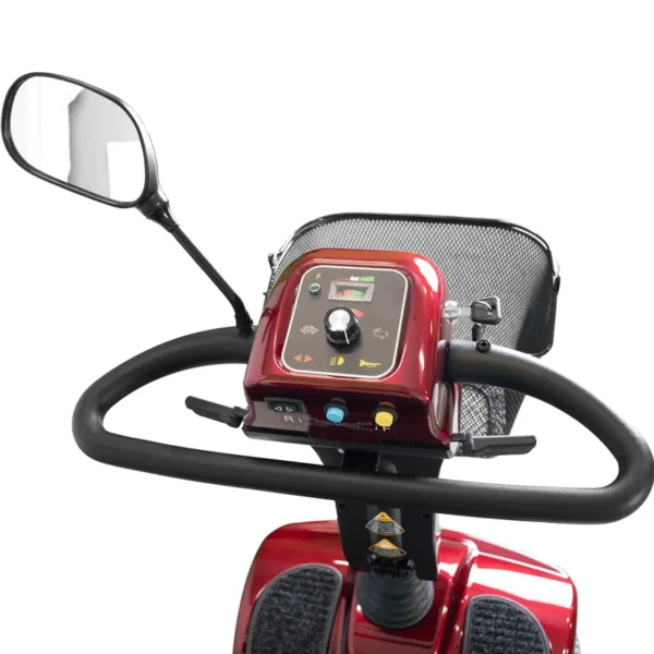 Pioneer 4 Power Scooter with large pneumatic tires, high-back captain’s seat, and adjustable tiller designed for all-terrain outdoor mobility.