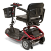 LiteRider – GL111D_3W_Red_Rear Left Turn LiteRider 3-Wheel mobility scooter with a padded seat, large front basket, and three sturdy wheels, designed for easy indoor and outdoor use.
