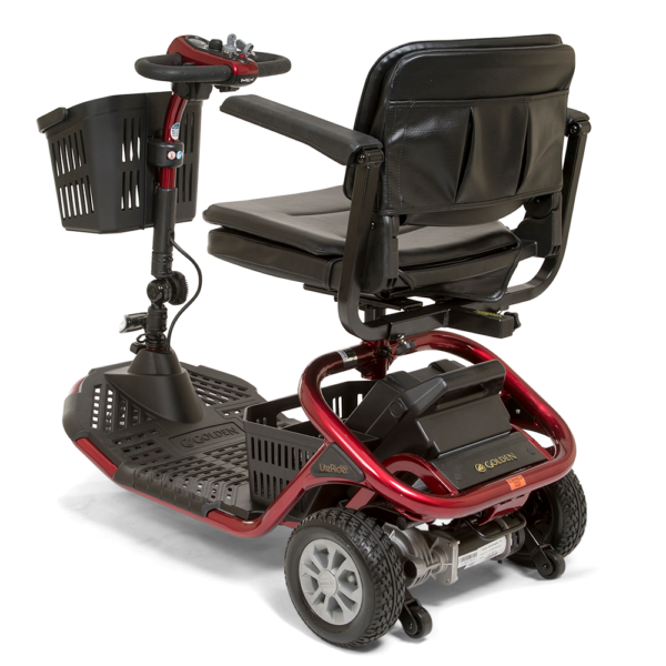 LiteRider 3-Wheel mobility scooter with a padded seat, large front basket, and three sturdy wheels, designed for easy indoor and outdoor use.