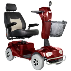 Pioneer 4 Power Scooter with large pneumatic tires, high-back captain’s seat, and adjustable tiller designed for all-terrain outdoor mobility.