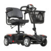 Scoout 4 = 6 Scott 4-Wheel scooter, padded seat, large tires, designed for extended range and all-terrain use.