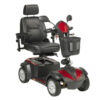 Ventura DLX 4-Wheel Scooter in red, adjustable captain’s seat, and large flat-free tires for indoor and outdoor use.