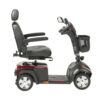 Ventura DLX 4-Wheel Scooter in red, adjustable captain’s seat, and large flat-free tires for indoor and outdoor use.