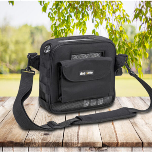 iGO2 Portable Oxygen Concentrator (Model 125D) featuring a compact design, SmartDose technology, Bluetooth connectivity, and a protective rugged overmold. Weighs less than 5 lbs.