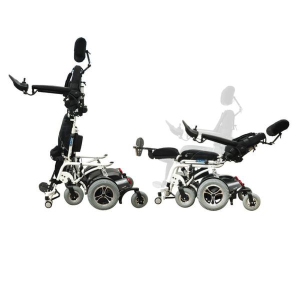 Draco Multi-Function Electric Standing Wheelchair, showcasing its powered standing, reclining, and sitting features.