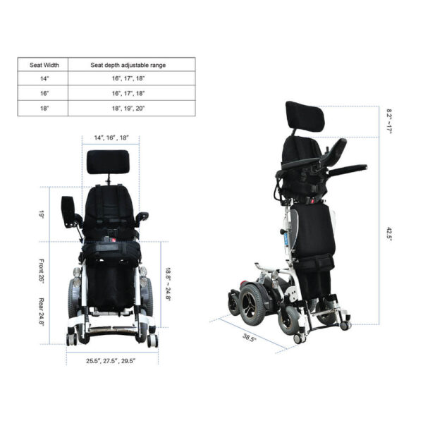 Draco Standing Wheelchair, electric standing wheelchair, reclining wheelchair, 18.5-mile range wheelchair, multi-function wheelchair