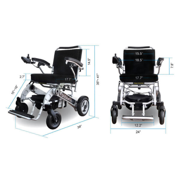 Foldawheel PW-1000XL power wheelchair folded, showing its lightweight and portable design, perfect for daily use and long trips.