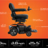 A compact and lightweight Go Chair electric wheelchair in a sleek black frame with a padded seat and adjustable armrests, featuring dual under-seat storage compartments.
