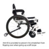 Leo Standing Wheelchair folded, showing lightweight aluminum frame and adjustable seat, designed for easy transport and daily use.