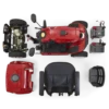 PRODUCT IMAGE – GC440 Red_DISASSEMBLED Companion 4-Wheel scooter in red, full-sized padded seat, large tires, designed for both indoor and outdoor use.