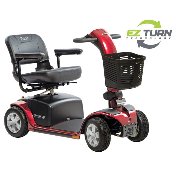 The Victory 10 4-Wheel is a high-performance mobility scooter with a 400 lbs capacity, 16 miles per charge, and smooth all-terrain handling. Call us at 1-855-HIELINE for details!