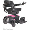 A compact and lightweight Go Chair electric wheelchair in a sleek black frame with a padded seat and adjustable armrests, featuring dual under-seat storage compartments.