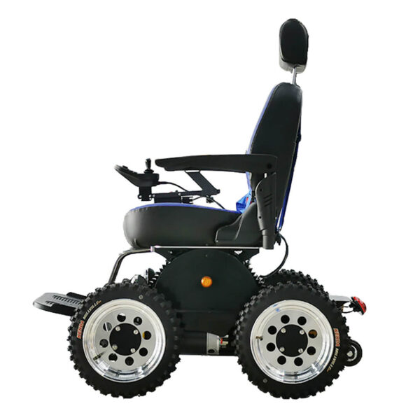 All Terrain PW-4x4Q electric wheelchair with a rugged design, 4-wheel drive system, and advanced suspension for off-road mobility.