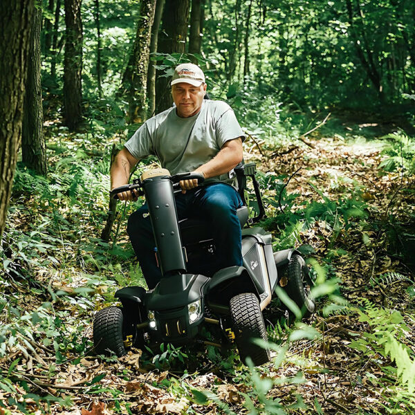Baja Wrangler 2 all-terrain mobility scooter with large wheels, a padded captain’s seat, and high ground clearance, designed for outdoor use and rugged terrain.