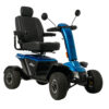 baja-wrangler-2-blue Baja Wrangler 2 all-terrain mobility scooter with large wheels, a padded captain’s seat, and high ground clearance, designed for outdoor use and rugged terrain.