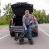 GoGo Carbon lightweight folding scooter featuring a sleek carbon fiber frame, designed for easy portability and compact storage, ideal for daily mobility needs.