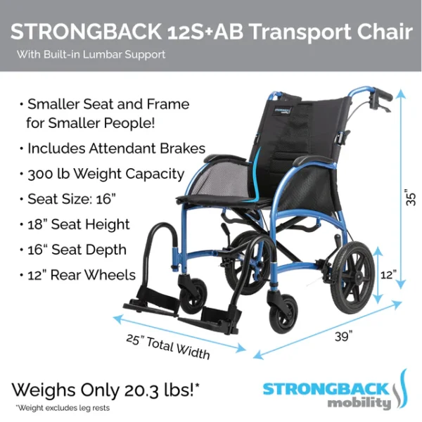 STRONGBACK Excursion 12S+AB Transport Wheelchair