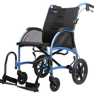 Strongback Excursion 12 Transport Chair with 12-inch rear wheels, featuring an ergonomic design, lightweight frame, and foldable portability for easy indoor and outdoor use.