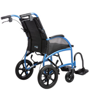 Strongback Excursion 12 Transport Chair with 12-inch rear wheels, featuring an ergonomic design, lightweight frame, and foldable portability for easy indoor and outdoor use.